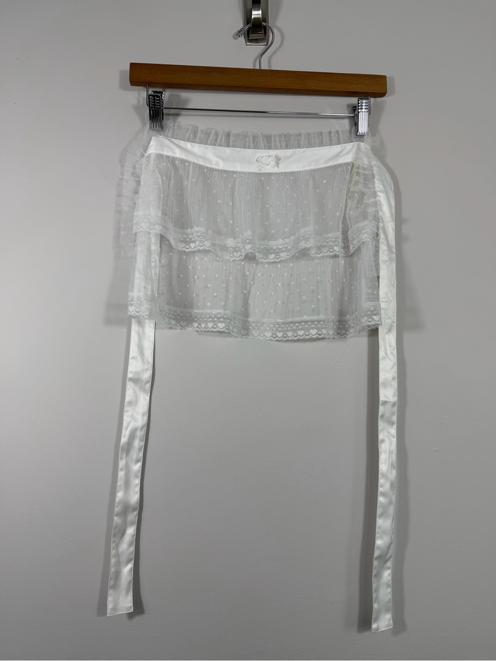For Love & Lemons White Sheer Swiss Dot Lace Ruffle Garter Skirt Size S